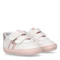 Scarpa Bassa Con Velcro Bianco Rosa Glit