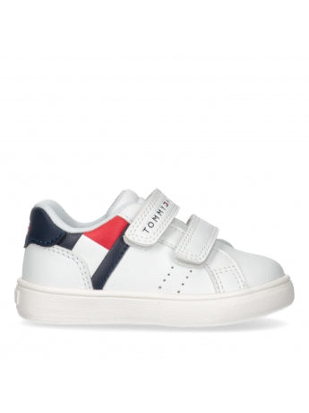 Sneakers Bassa Velcro Con Bandiera Bianca