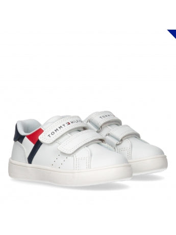 Sneakers Bassa Velcro Con Bandiera Bianca