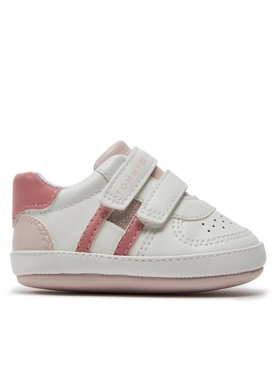 Scarpa Bassa Con Velcro Bianco/Rosa