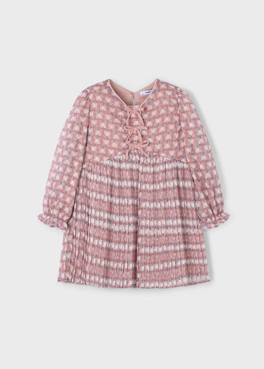 Vestito Plissettato Stampa Cipria