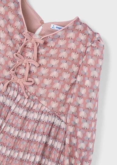 Vestito Plissettato Stampa Cipria