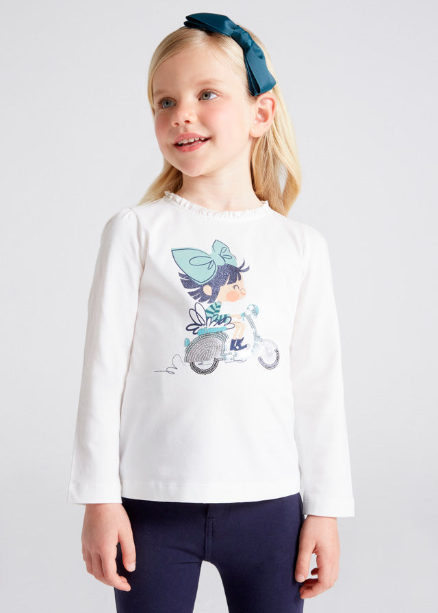 Maglietta Manica Lunga Con Bimba in Moto Beige