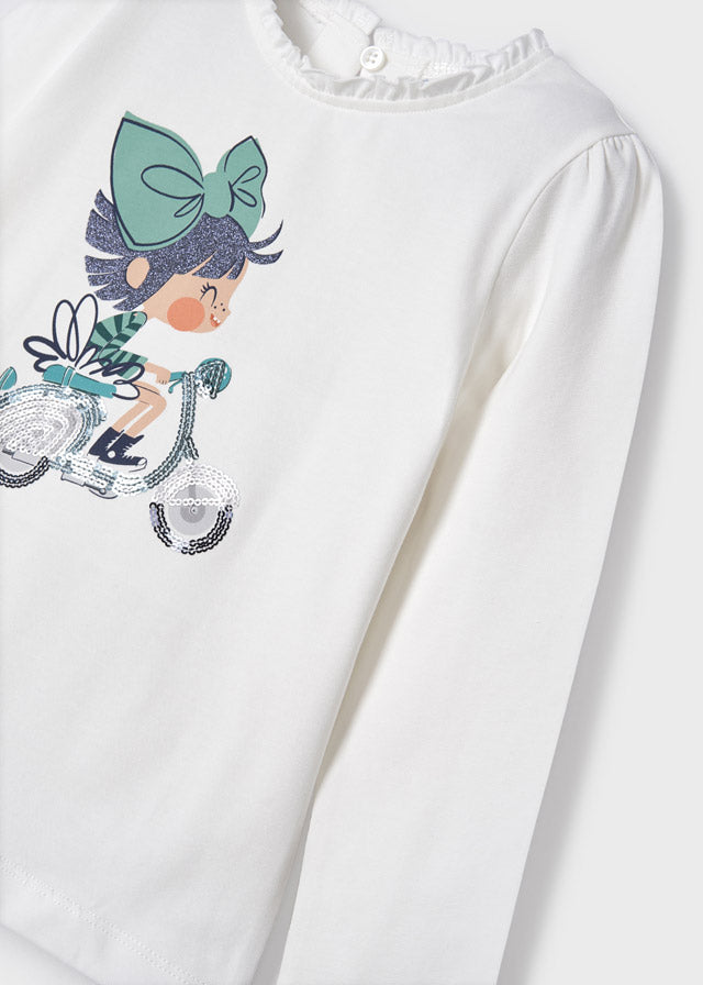 Maglietta Manica Lunga Con Bimba in Moto Beige