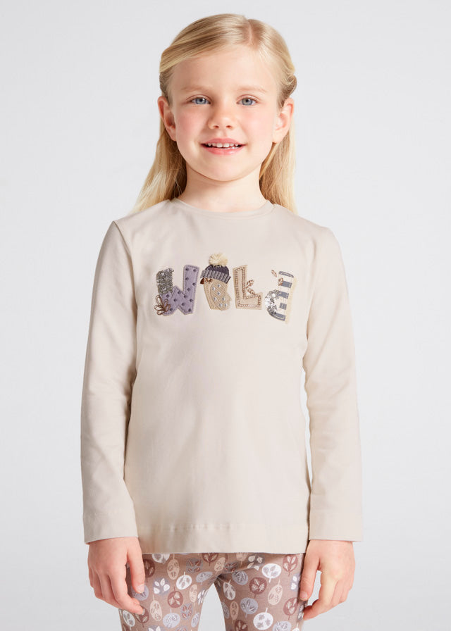Maglietta Manica Lunga Con Scritta Beige