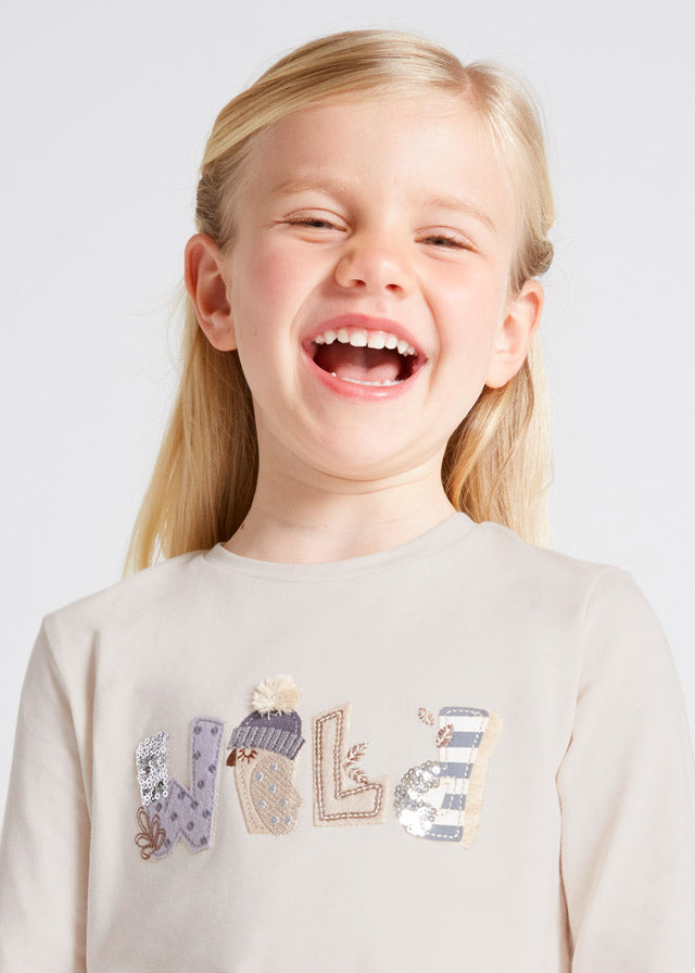 Maglietta Manica Lunga Con Scritta Beige