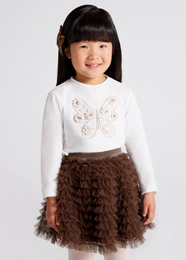 Maglietta Manica Lunga Con Farfalla Beige