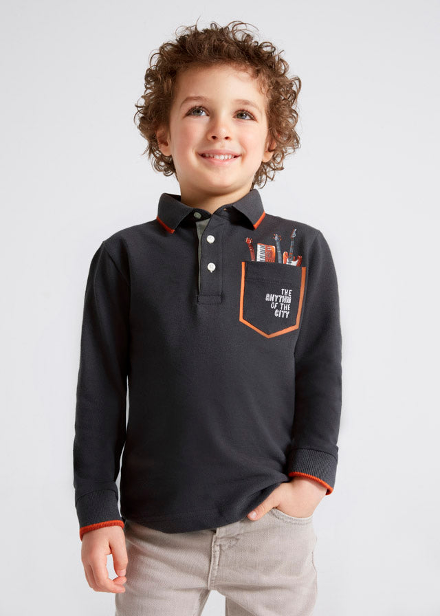 Polo Manica Lunga Taschino Serigrafia Argento