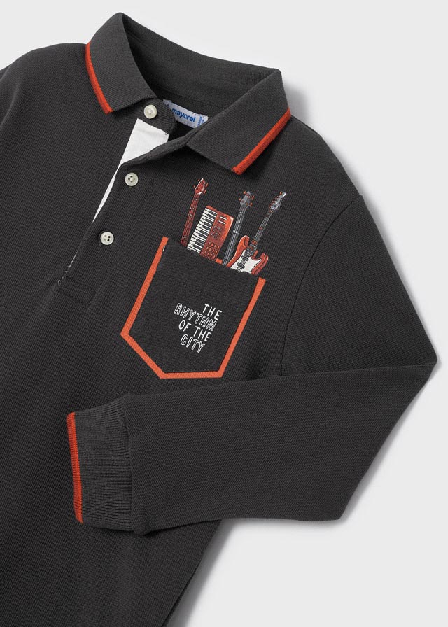 Polo Manica Lunga Taschino Serigrafia Argento