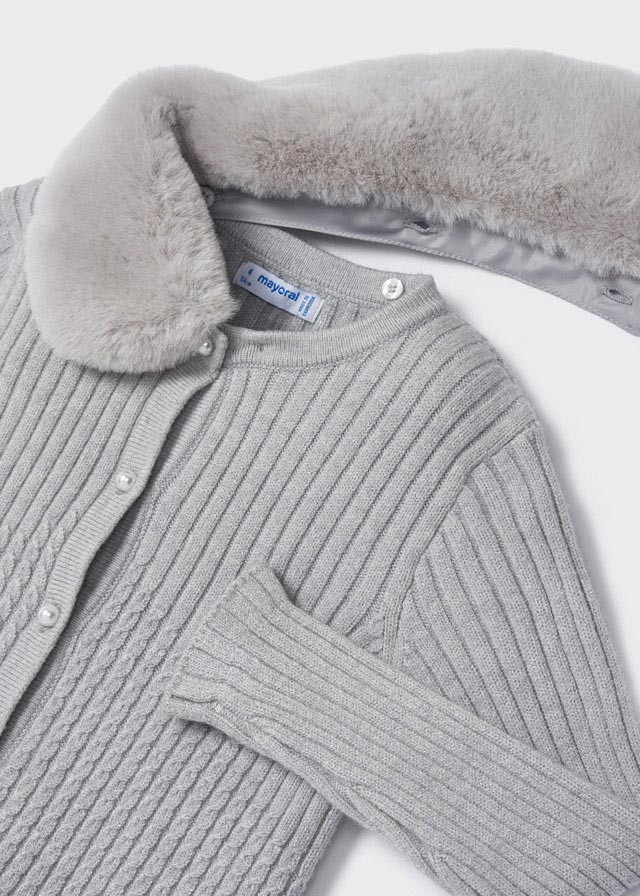 Cardigan Tricot Colletto Pelloso Argento