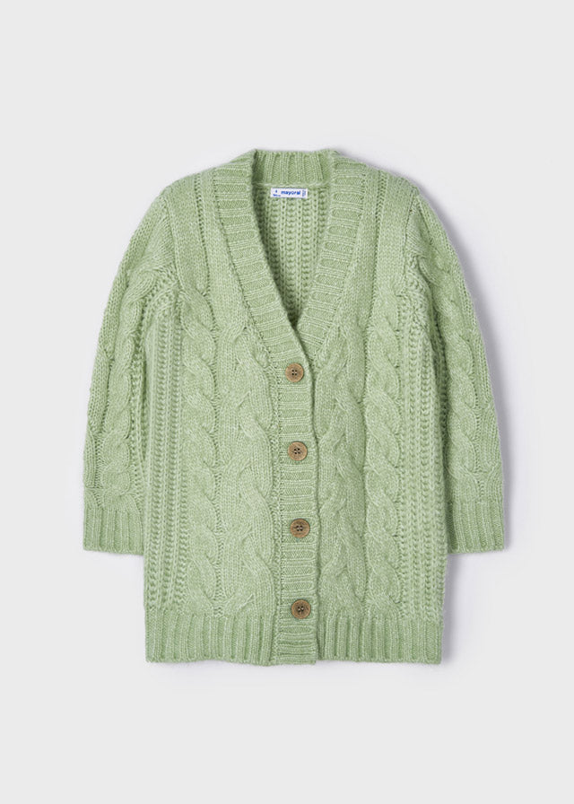 Cardigan Lungo Tricot Intrecciato Verde