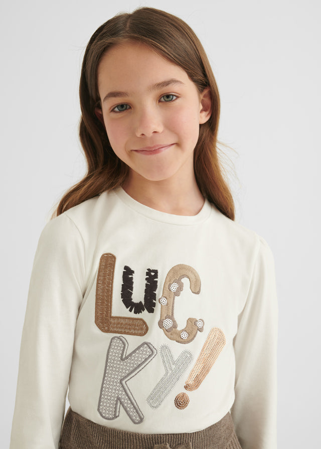 Maglietta Manica Lunga Con Scritta Beige