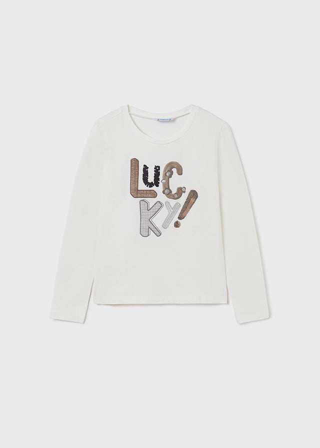 Maglietta Manica Lunga Con Scritta Beige