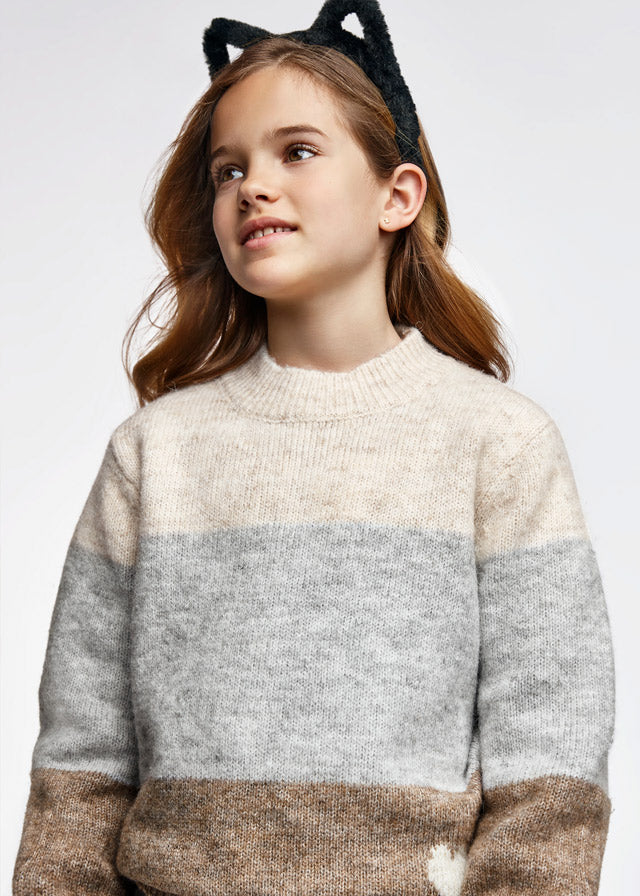 Maglione a Fascie Marroni Grigio e Panna