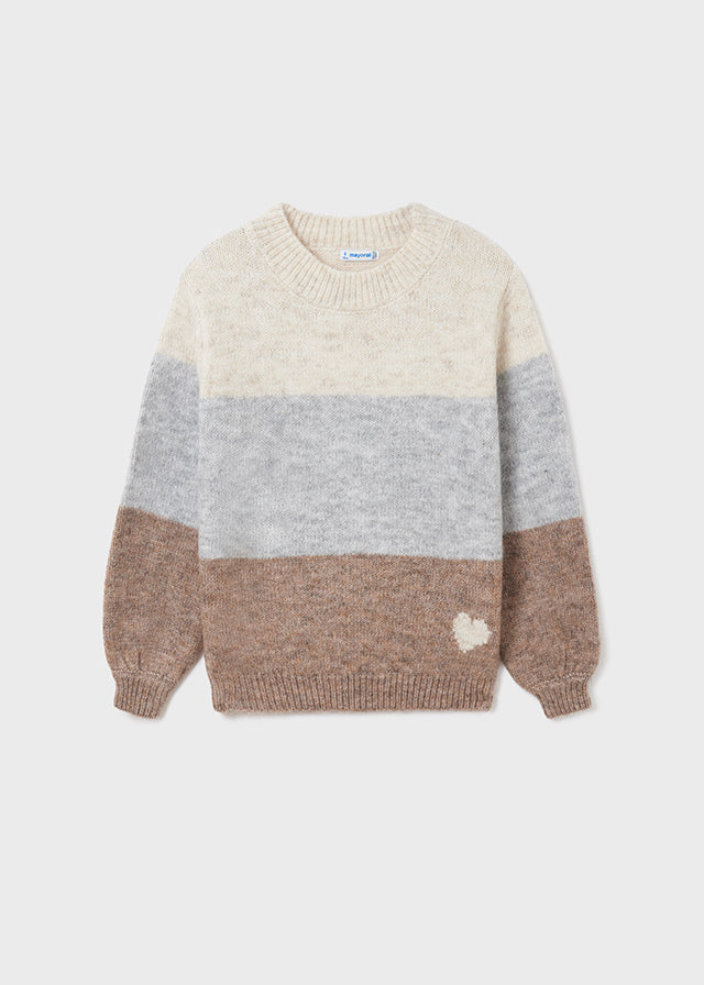Maglione a Fascie Marroni Grigio e Panna