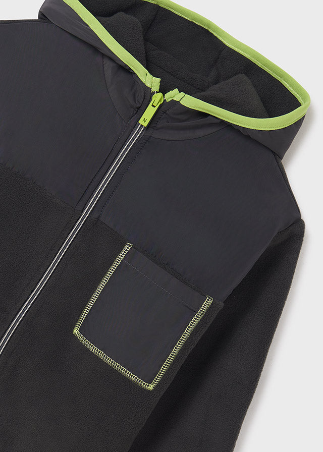 Felpa Pile Grigia Con Contrasti Lime