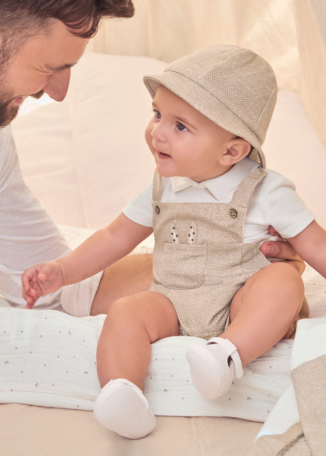 Tutina Salopette Corto E Cappello Beige
