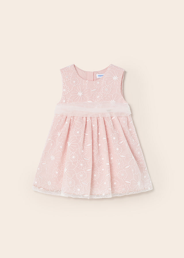 Vestito Organza Ricamato Rosa
