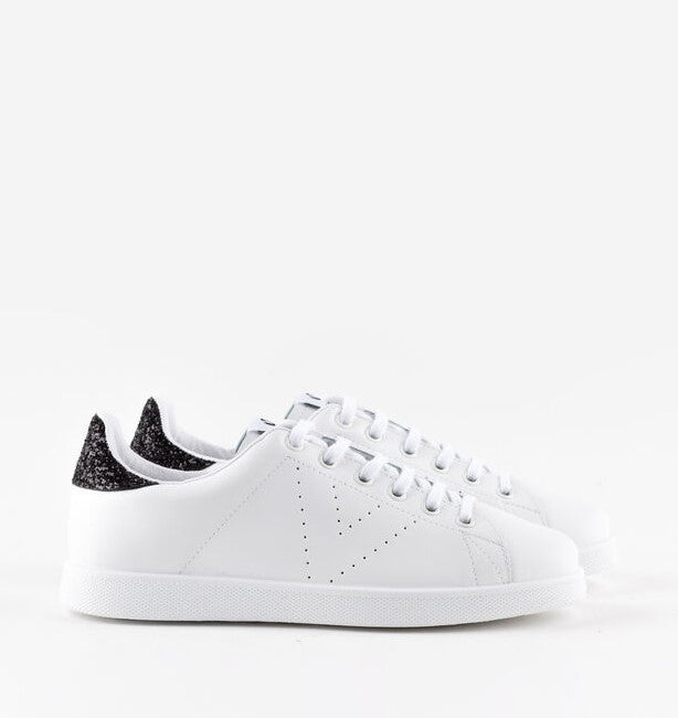 Sneaker Tennis In pelle e Glitter Nero