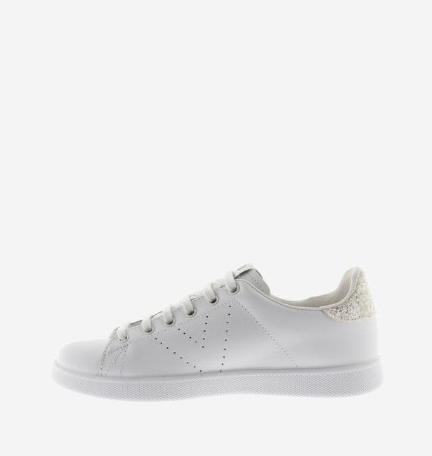 Sneakers Tennis Pelle Bianca E Glitter