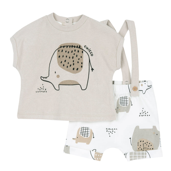 Set 2 Pz T.Shirt+Pantaloni Corti Bianco Beige