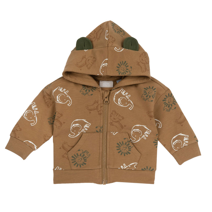 Felpa Con Zip E Cappuccio Beige