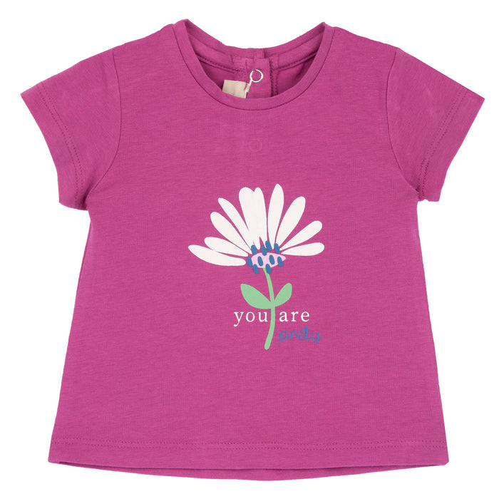 T-Shirt Fucsia Con Stampa Fiore