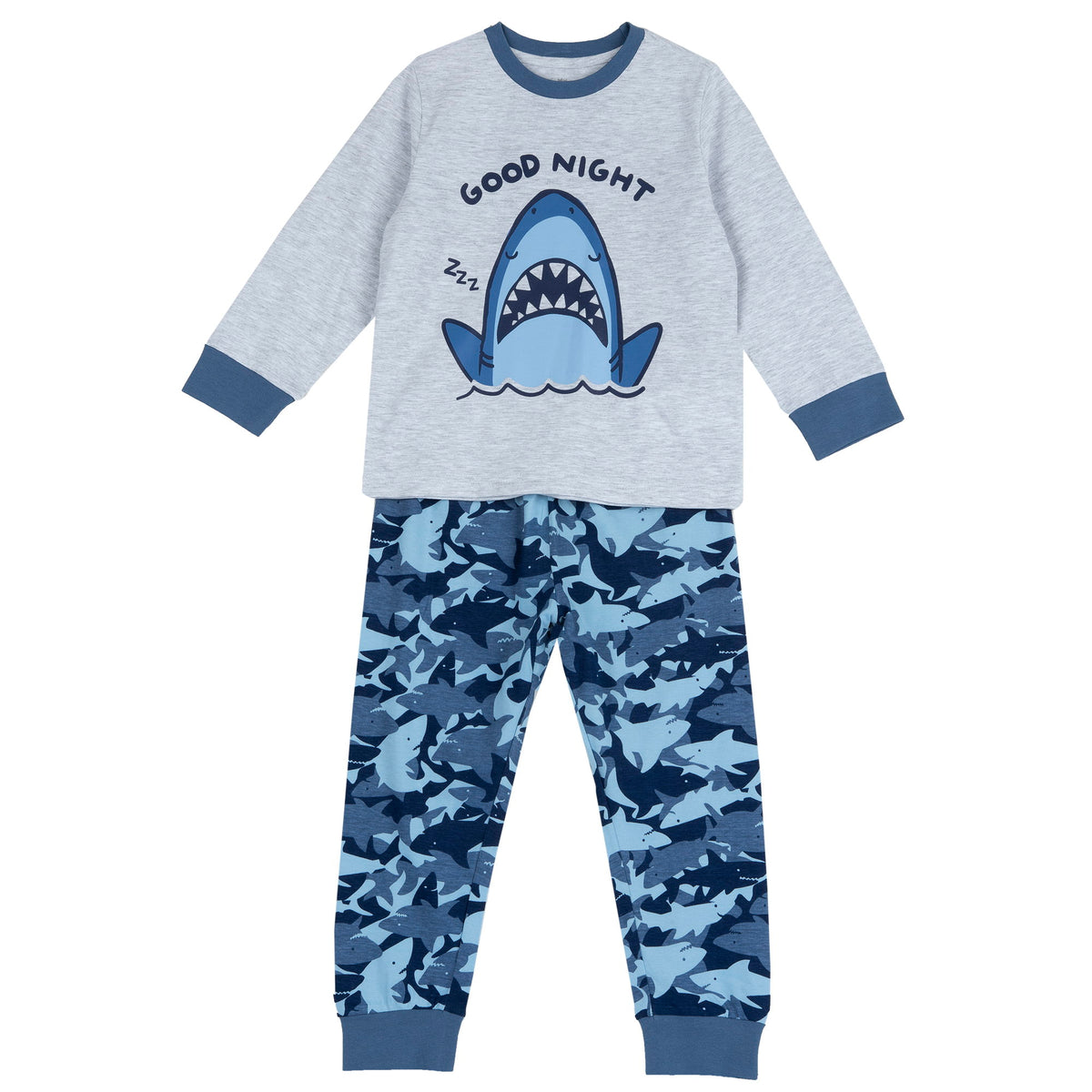Pigiama Lungo Blu E Maglia Grigia