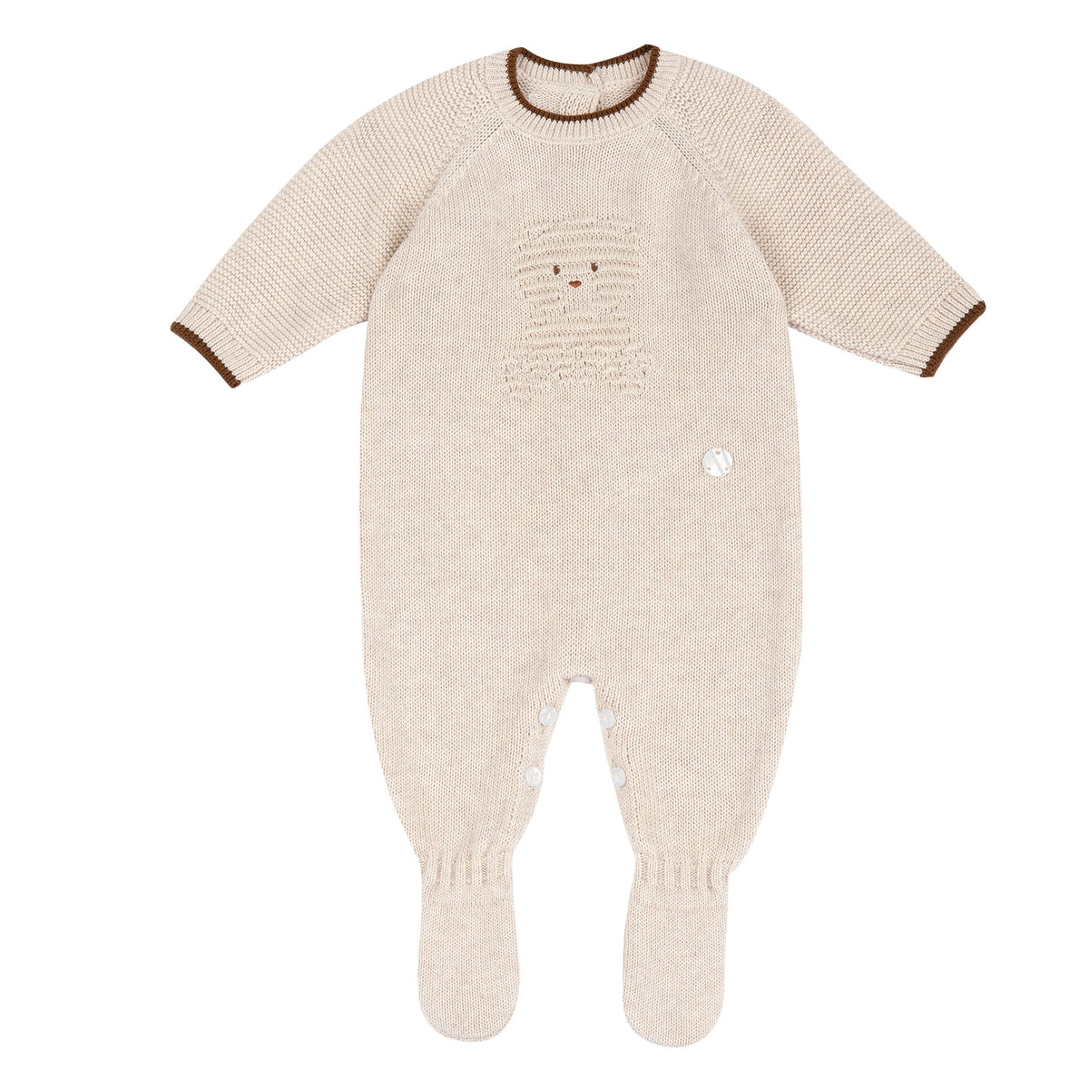Tutina Intera In Maglia Beige Con Orsetto
