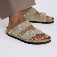 Arizona Rivet Taupe Suede Leather