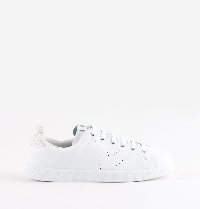 Sneakers Tennis Pelle Bianca Glitter