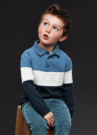 Polo Manica Lunga Color Block Stobe Blue