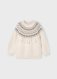 Maglione Jacquard Frangia Beige