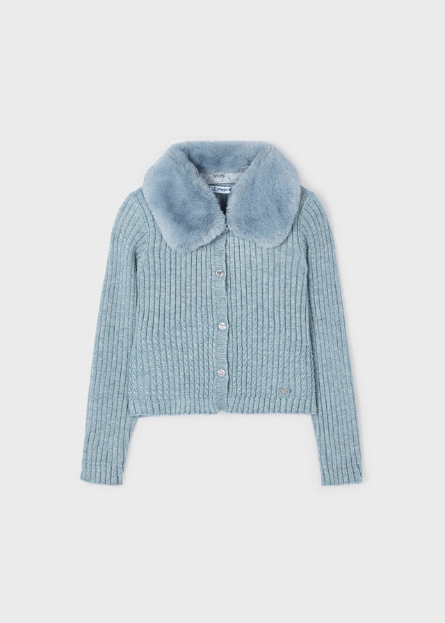 Cardigan TricotColletto Pell Bluebell
