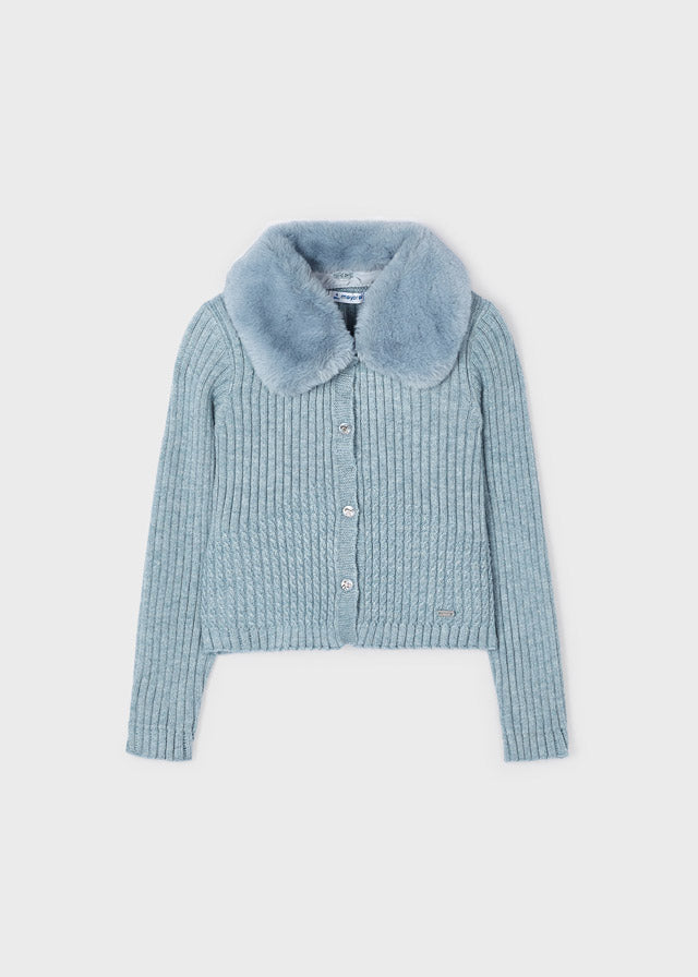 Cardigan Tricot Colletto Pell Bluebell