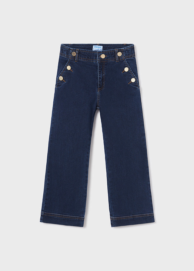 Pantalone Lungo Jeans Bottoni Scuro