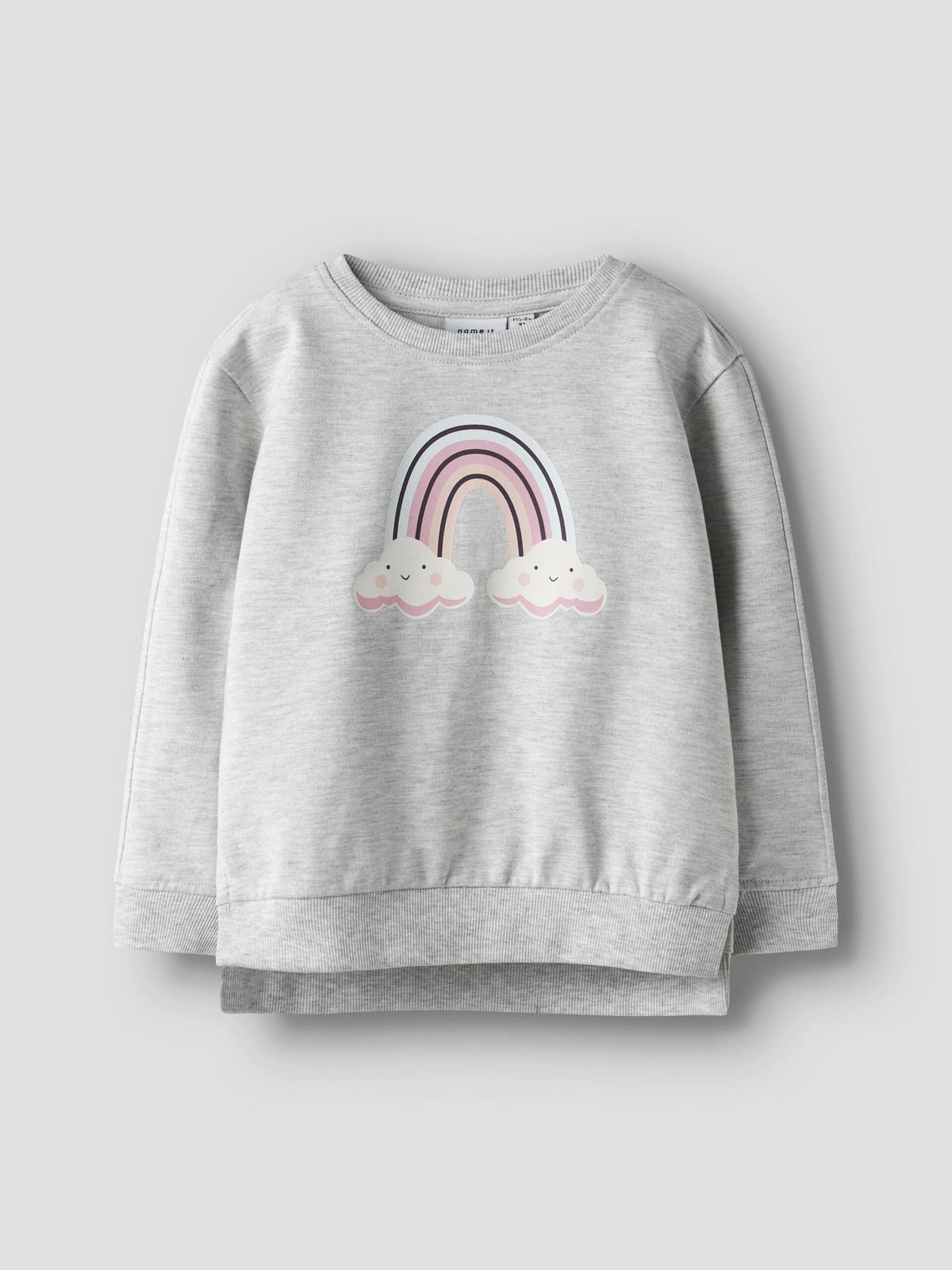 Felpa Bambina Grigio Melange Con Arcobaleno