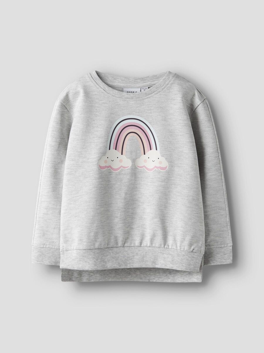 Felpa Bambina Grigio Melange Con Arcobaleno