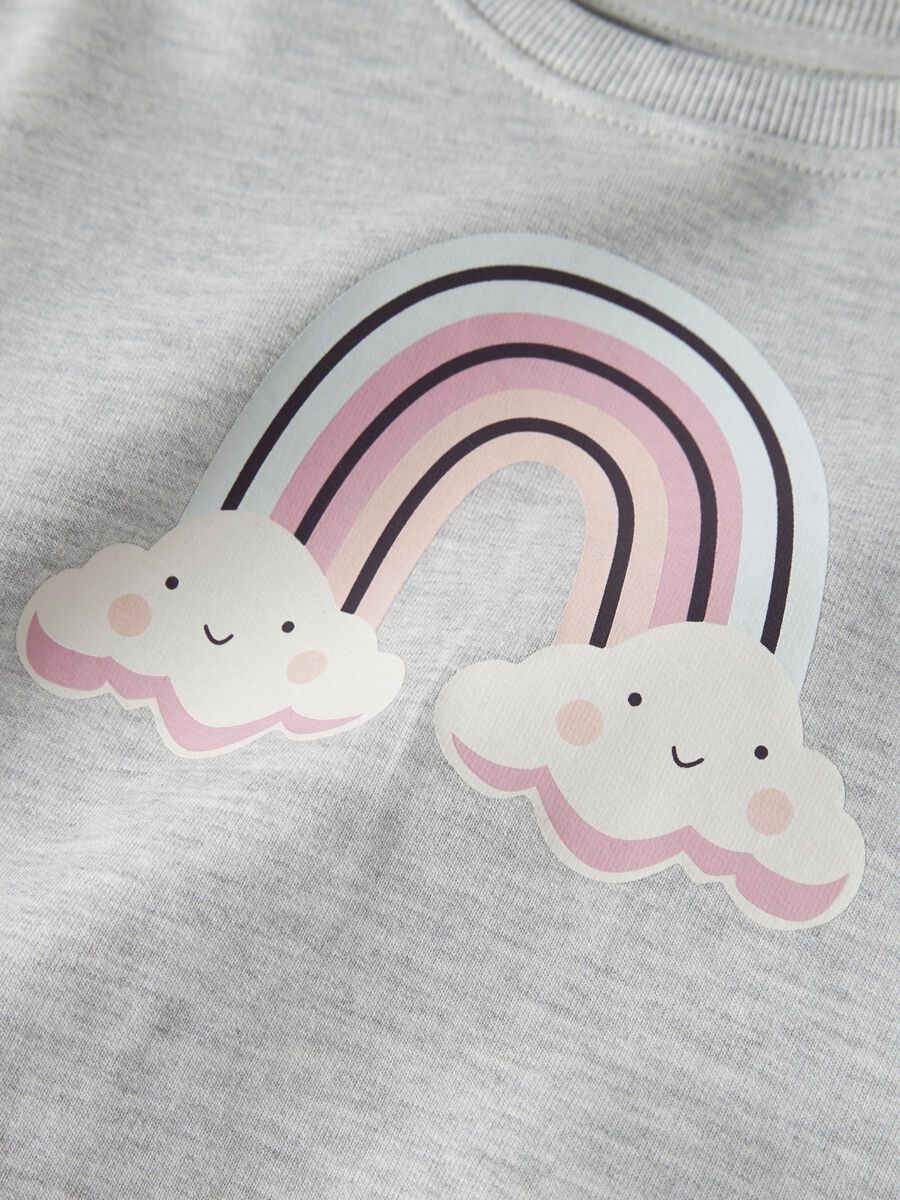 Felpa Bambina Grigio Melange Con Arcobaleno
