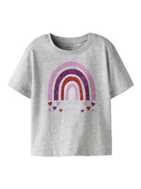 T-Shirt Bambina Grigia Glitter Arcobaleno