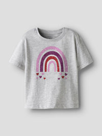 T-Shirt Bambina Grigia Glitter Arcobaleno