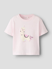 T-Shirt Bambina Rosa Smiling Lama