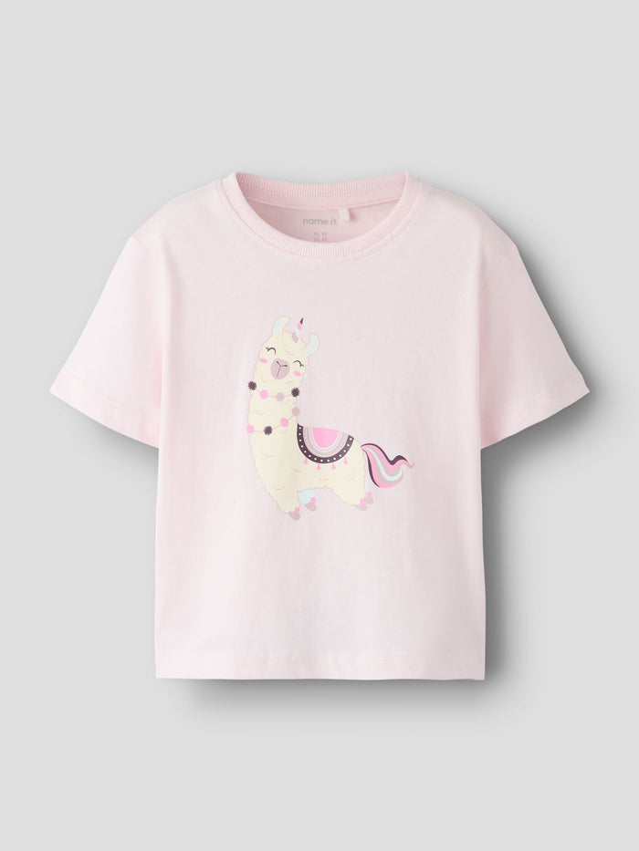 T-Shirt Bambina Rosa Smiling Lama