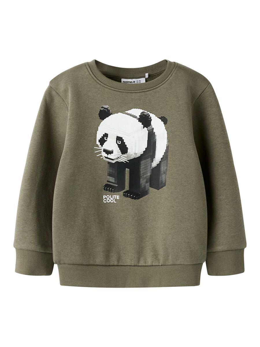 Felpa A Giro Verde Stampa Panda