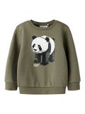 Felpa A Giro Verde Stampa Panda