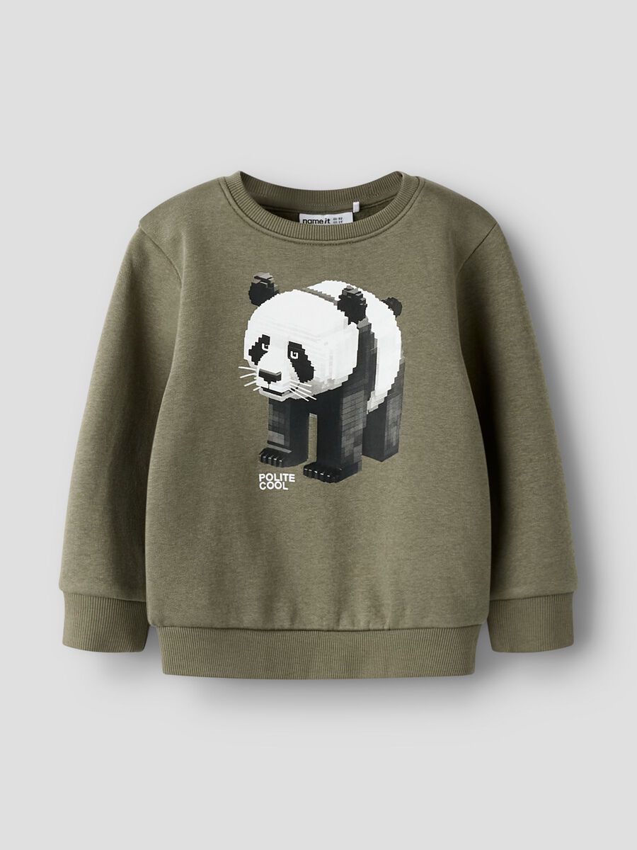 Felpa A Giro Verde Stampa Panda