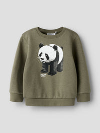 Felpa A Giro Verde Stampa Panda