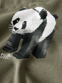 Felpa A Giro Verde Stampa Panda