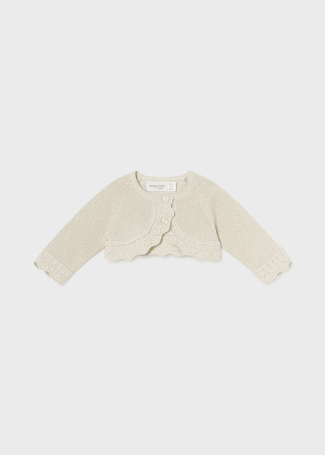 Cardigan Corto Maglia Beige Ricami