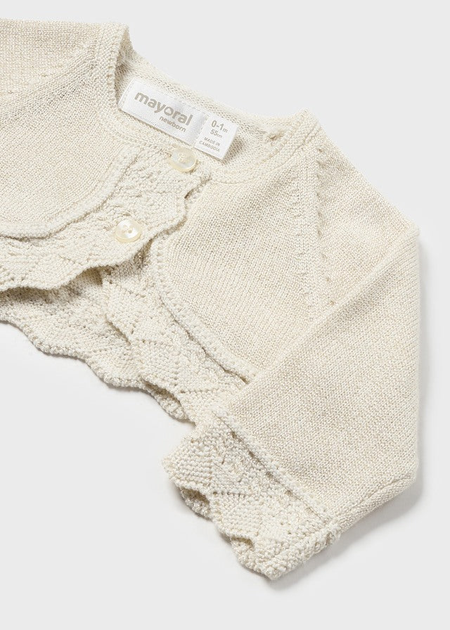 Cardigan Corto Maglia Beige Ricami